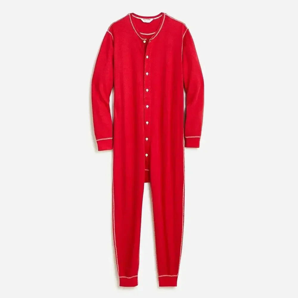 J.Crew Waffle Union Thermal Suit One Piece Button Front Persian Red NWOT XS